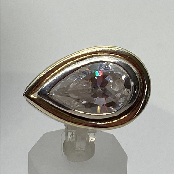 Charles Krypell Sterling Silver 14K Yellow Gold Pear Shape Ring - Picture 8 of 9